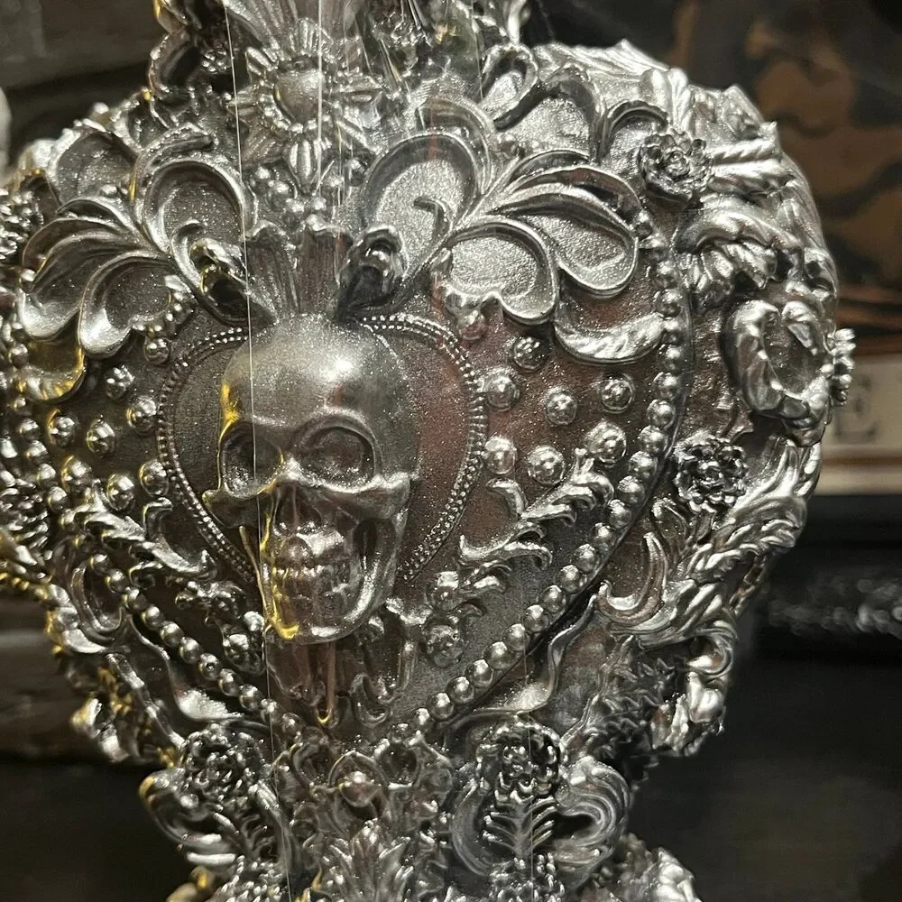 Halloween Bath Collection Silver Shimmer Skull Potion Soap Dispenser Bottle